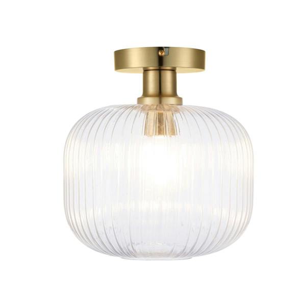 COSYLYTE Maple Modern Ribbed Glass Brass Ceiling Light - Brushed Brass