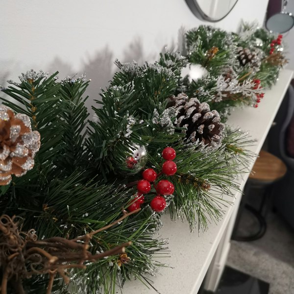 Samuel Alexander Premier 180cm (6ft) Festive Silver Dressed Christmas Garland With Berries Pinecones And Silver Baubles
