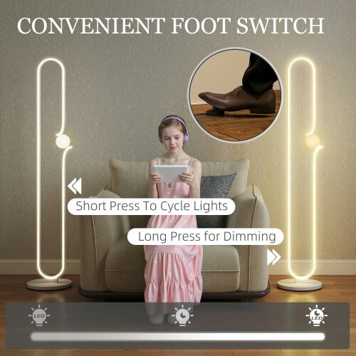 Wyld Haus Vanotafa Metal And Glass White Dimmable LED Floor Lamp With Glass Night Light And Foot Switch