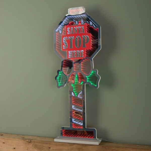 Samuel Alexander 90cm Light up Santa Stop Here Sign Christmas Infinity Decoration with LEDs