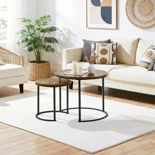 Havendro Nesting Coffee Tables Set of 2 Round Stacking Sofa Side Tables
