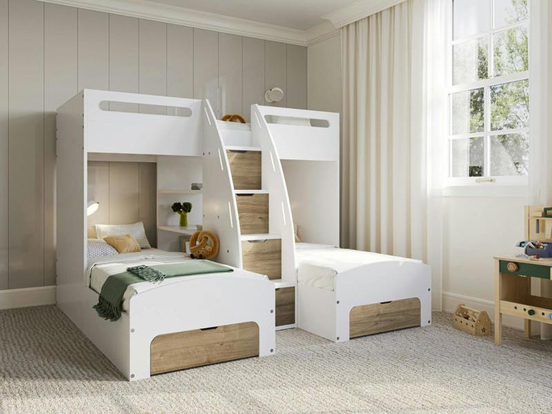 Eddie Staircase Triple Bunk Bed with Storage