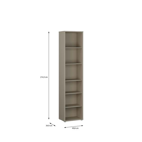 Furniture To Go Alice Springs Tall Narrow Bookcase with 5 Shelves in Taupe