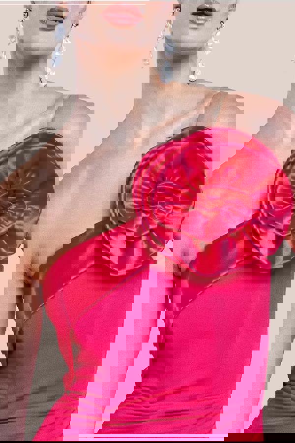 Satin Corsage Scuba Crepe Maxi Dress - Magenta DR4215