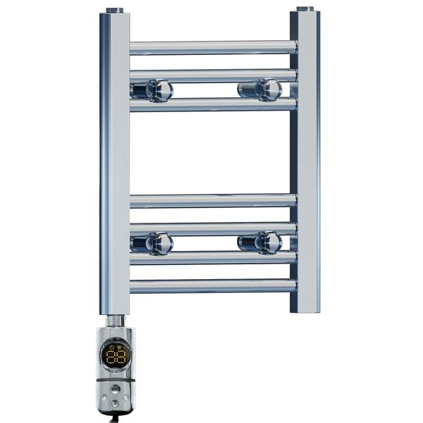 MYHOMEWARE 400 x 400 mm Chrome Electric Bathroom Towel Rail Radiator Heater With AF Thermostatic Electric Element Pre-Filled