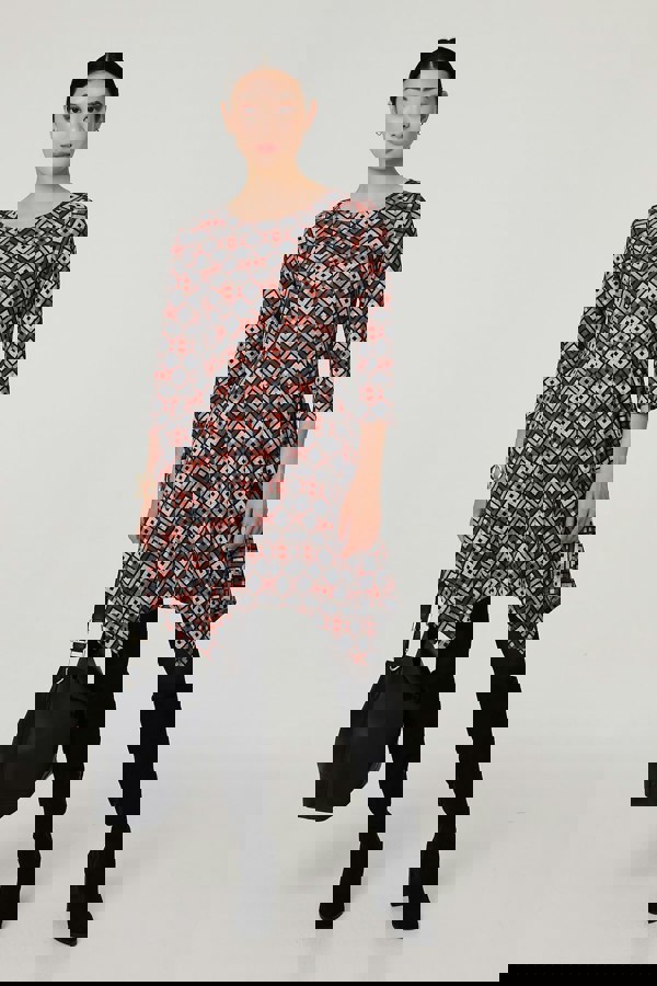 Orange | Geo Print Hanky Hem Jumper Dress