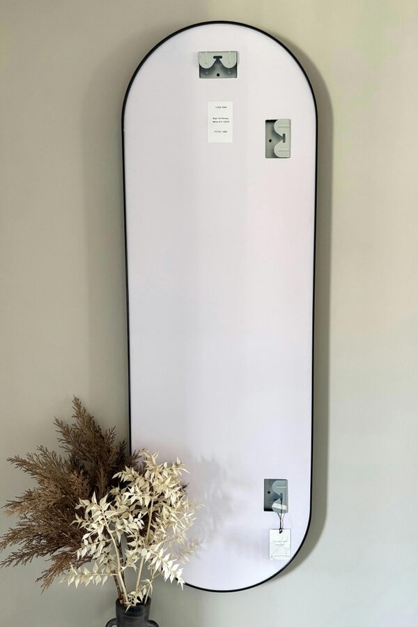 Downton Interiors Black Modern Tall Metal Frame Oval Wall Mirror - 120cm