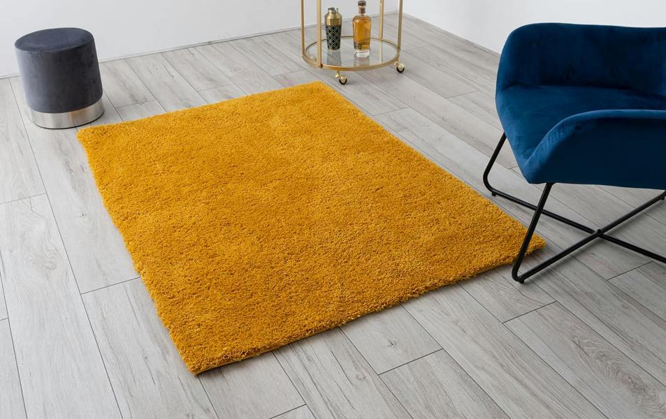 A.Unique Home Rome Shaggy Rug - 2.5cm Low Pile 1050GSM- Mustard - 110x150cm