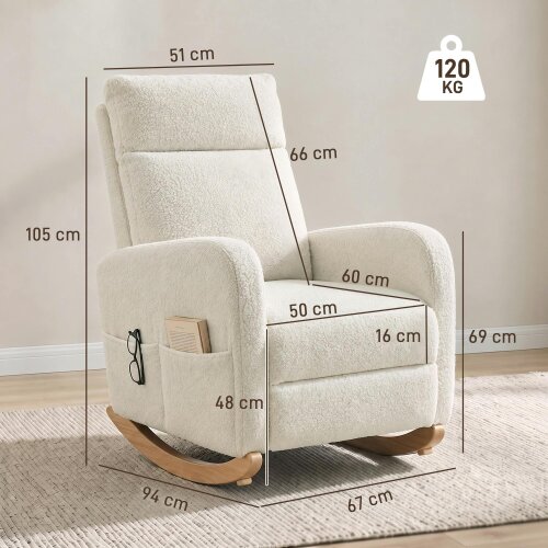 HOMCOM Modern High Back Corduroy Leisure Rocking Chair, Cream White