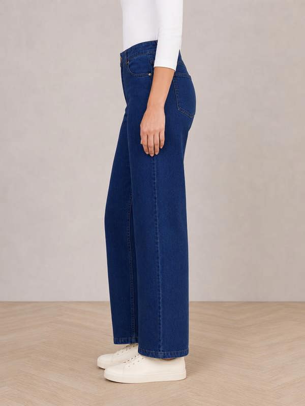 PennyPlain 5 Pocket Wide Leg Denim - Denim Wash