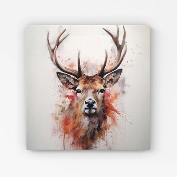 Warren Reed Watercolour Splashart Stag Face Canvas