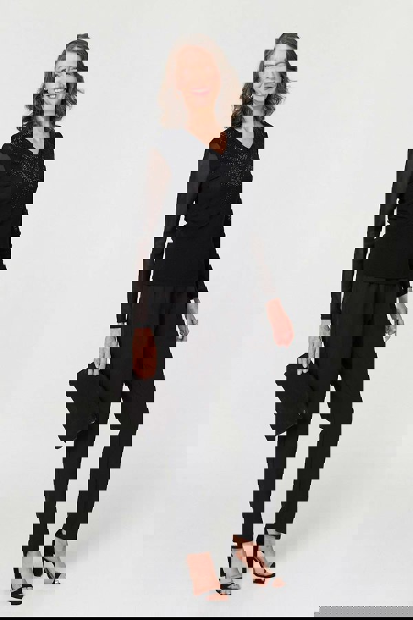 Black | Sparkly Semi Sheer Long Sleeve Top
