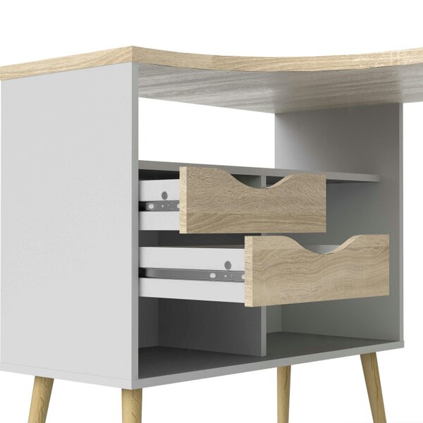 Wyld Haus Sapporo White and Natural Oak Desk 2 Drawer and Shelves