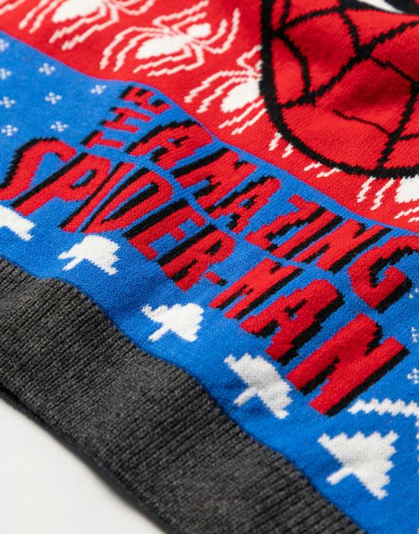 Spiderman Boys Blue Character Face Christmas Jumper
