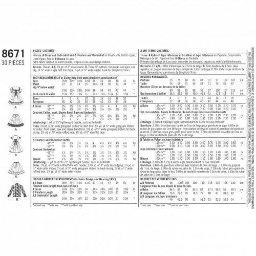 Simplicity Sewing Pattern 8671, Costumes, Dresses for Women, D5 (4-6-8-10-12) - Intermediate