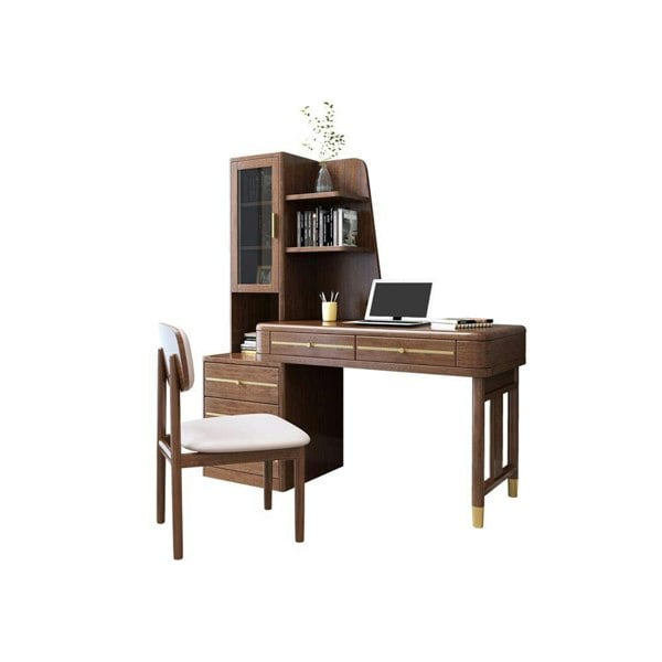 SK21 Office Desk With Side Storage, Rosewood & Gold-Weilai Concept-Weilai Concept