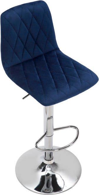 Lamboro Verona Velvet Kitchen Bar Stools, Single, Height Adjustable Gas Lift Stool With Backrest, Breakfast Bar Stool - Blue