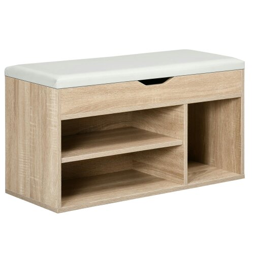 Wyld Haus Sonala Wooden Oak Shoe Storage Bench With Hidden Compartment And Padded Seat