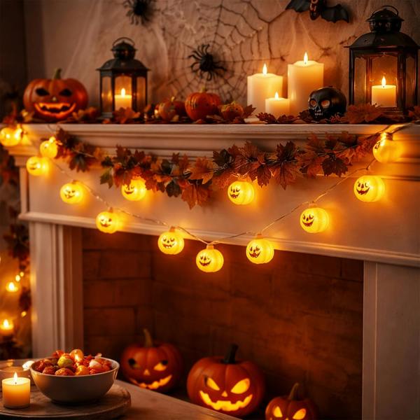 Dragodirect LED Pumpkin String Lights 10 Bulb Halloween Garland