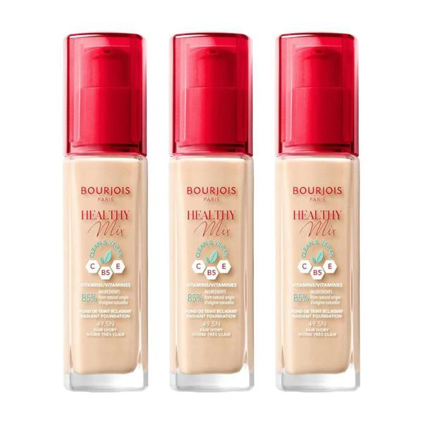 Bourjois Paris 3 x Bourjois Healthy Mix Clean and Vegan Foundation 30ml - 49.5N Fair Ivory