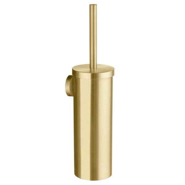 Brushed brass toilet brush and holder