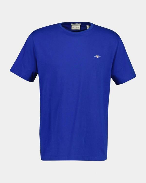 GANT Mens Regular Fit Short Sleeve Shield Logo T-Shirt - 435 Crisp Blue | CHO | Designer Mens Logo T-Shirts