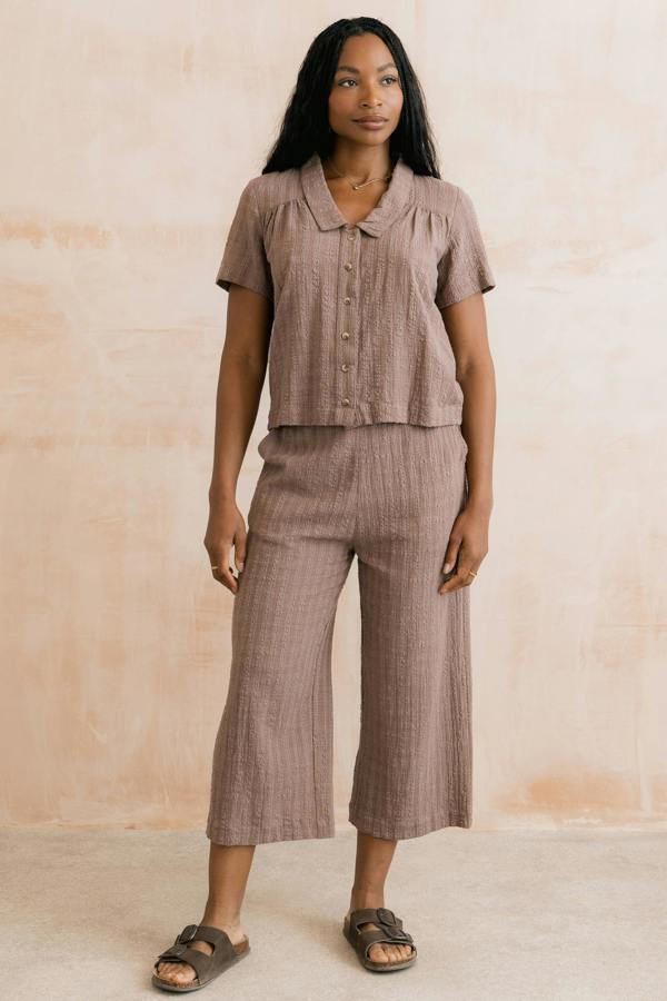 Lily & Me Drift Textured Seersucker Culottes Mocha