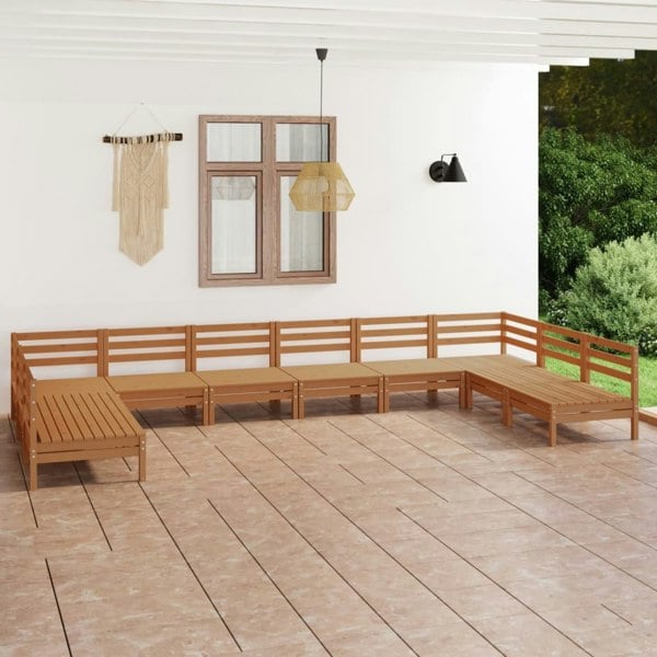 Berkfield 10 Piece Garden Lounge Set Honey Brown Solid Wood Pine