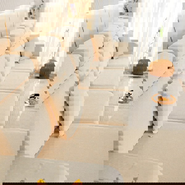 Anyhouz Anyseat Sofa Cover Beige L-Shape Polyester Chenille Thick Stretchable Cushion For Living Room Normal Size Large