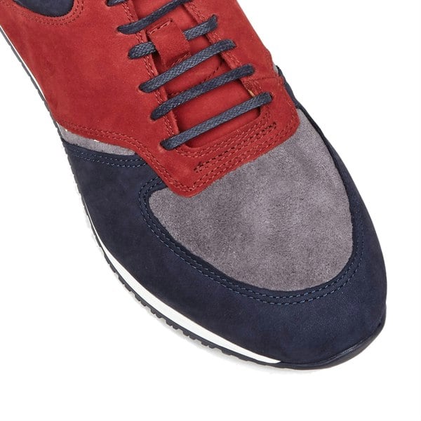 Embassy London San Francisco - Sunrise - Men's low top nubuck leather trainer in red & navy