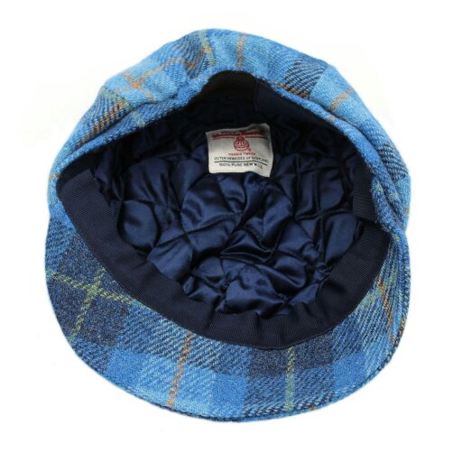 Heather Hats & Accessories Harris Tweed Luxury 8-Panel Traditional Tweed Flat Cap, Satin Lining, Outdoor Wear, Sky Blue