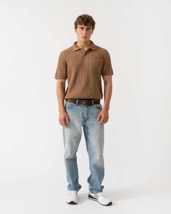 Outfit shot of Lacoste Polo Mens Short Sleeve Sweatshirt - Cookie/Green UQW
