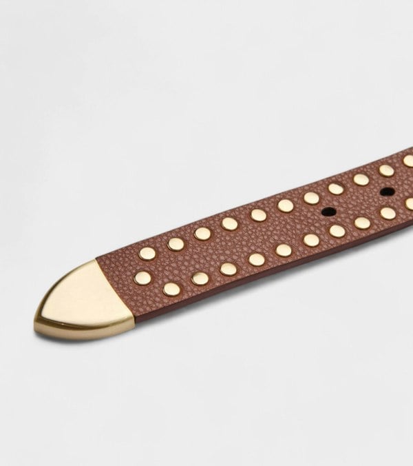 Votch Ayla Vegan Bio-Based Bamboo Western Studded belt in brown