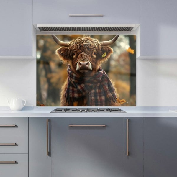 Warren Reed - Designer Highland Cow Wearing Scarf Kitchen Splashback