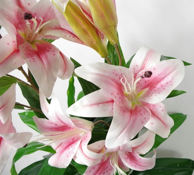 Leaf 90cm (3ft) Artificial Lily Stargazer Style Lillies Plant Large Flowers Pink