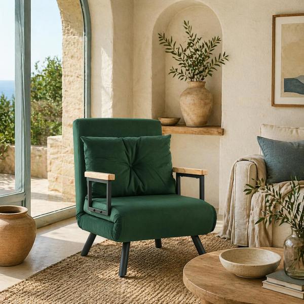 Wyld Haus Zifayo Velvet Green 4 In One Convertible Single Chair Bed With Cushion