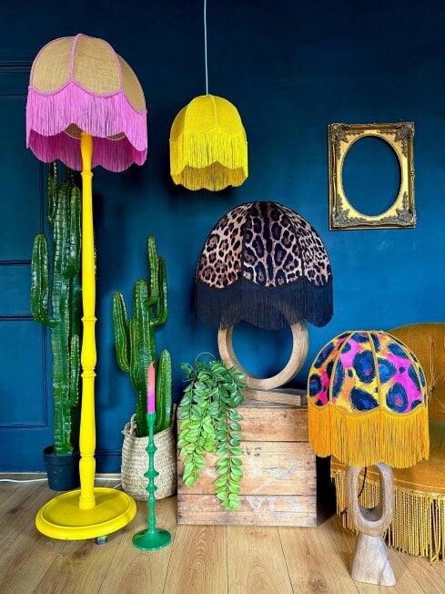 Love Frankie Trixie - Vintage Dome Lampshade in Leopardess with Black Fringe