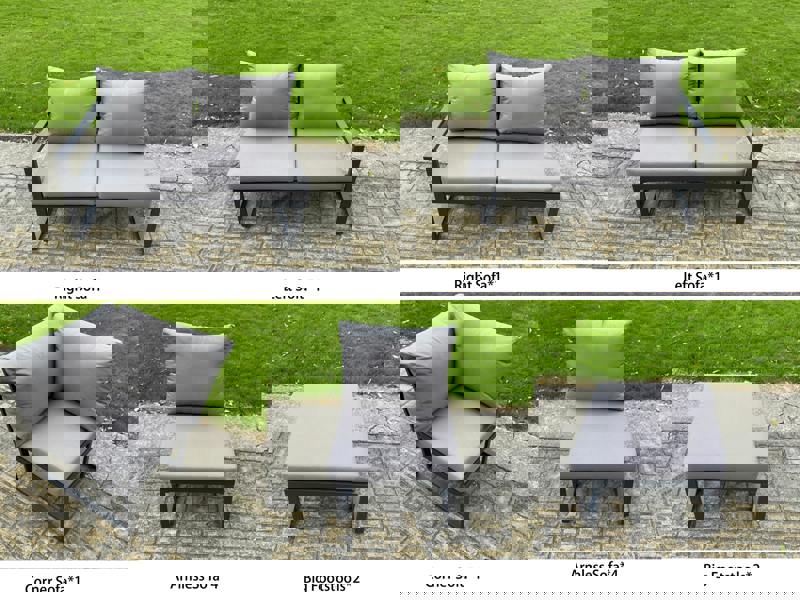 Fimous 10 Seater Aluminium Garden Furniture Set with Adjustable Rising Dining Table, Corner Sofa, 2 Footstools - Grey