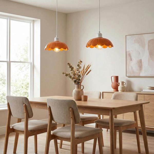 Modern Orange Gloss Ceramic Pendant Light Shade with Scallop Edge Image 6