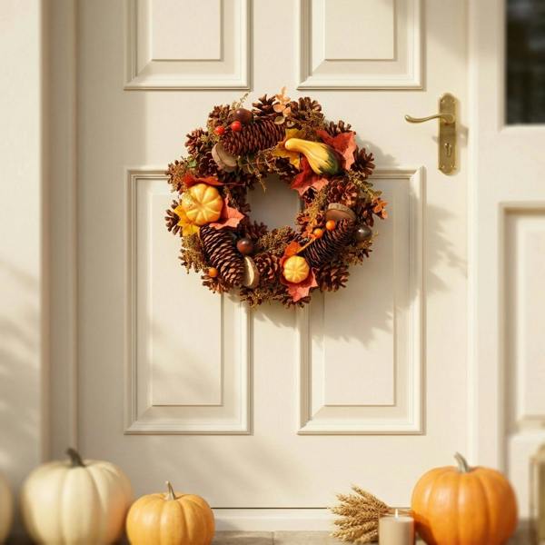 Garden Greatness Autumn Pumpkins Wood Slices Wreath