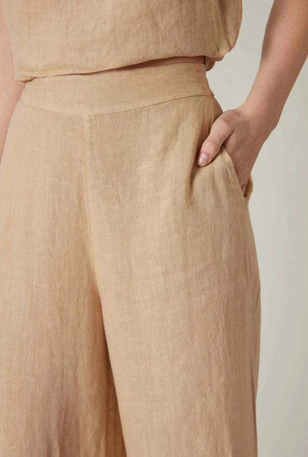 James Lakeland Sand Linen Wide-Leg Trousers