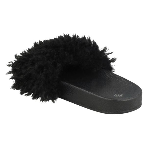 Spot On Ladies Spot On Flat Faux Fur Sliders