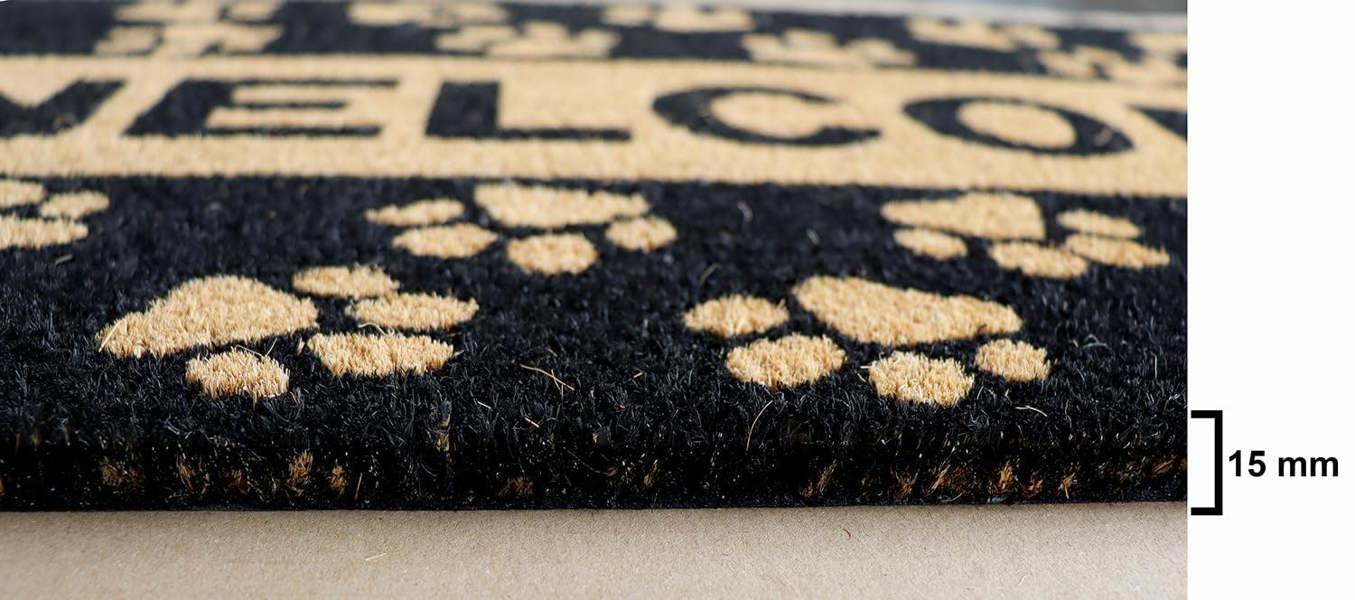 A.Unique Home 15mm Coir Doormat Non-Slip PVC Back - Paw Welcome 40x80cm