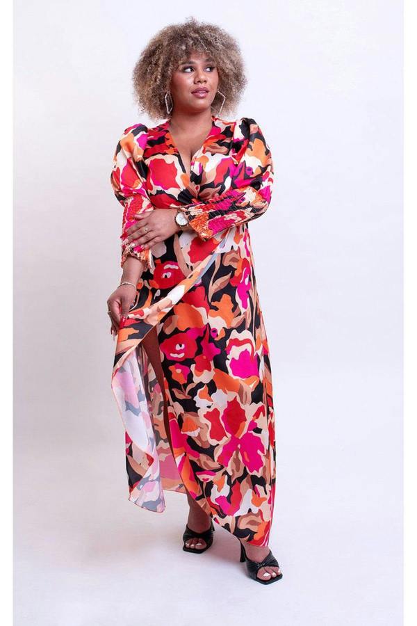 Haniya Wrap Front Printed Midi Dress - Black