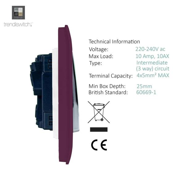 Trendi Switch 1 Gang Intermediate Rocker Light Switch in Plum Purple