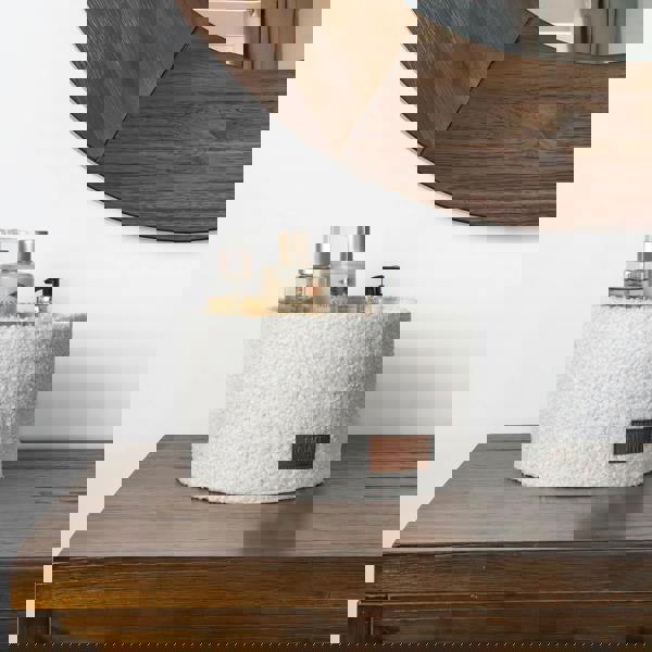 JVL Shiro Boucle Round Fabric Storage Baskets for Home Organisation, Set of 2, White