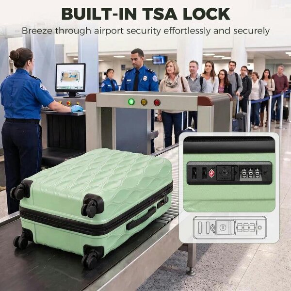 28Inch Suitcase, ABS Hard Shell Checked Luggage with TSA Lock, Spinner Wheels, Telescopic Handle, Green