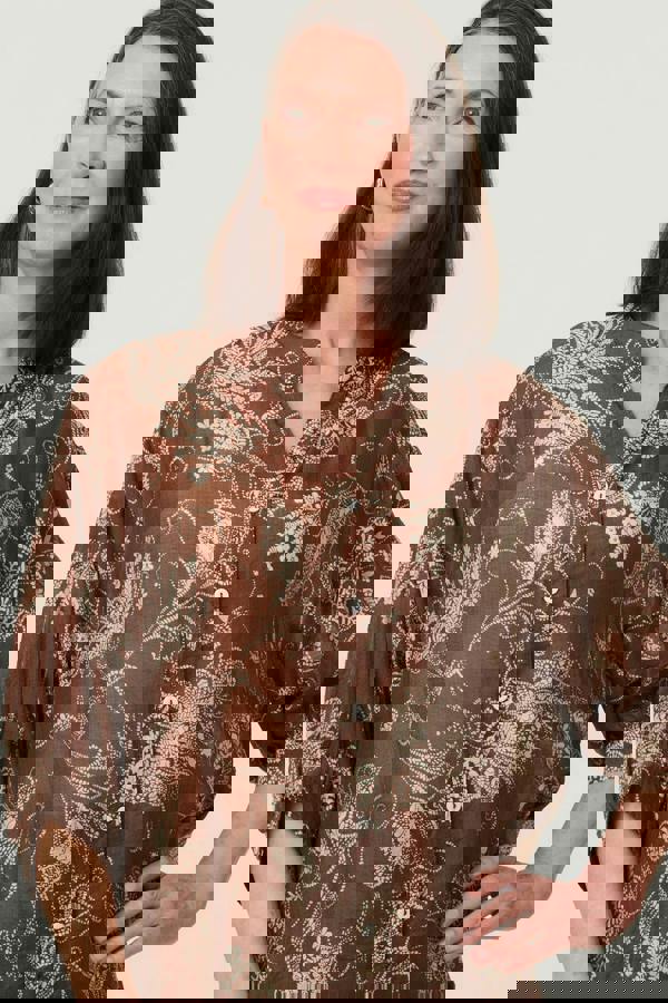 Beige | Paisley Print 3/4 Sleeve Relaxed Blouse