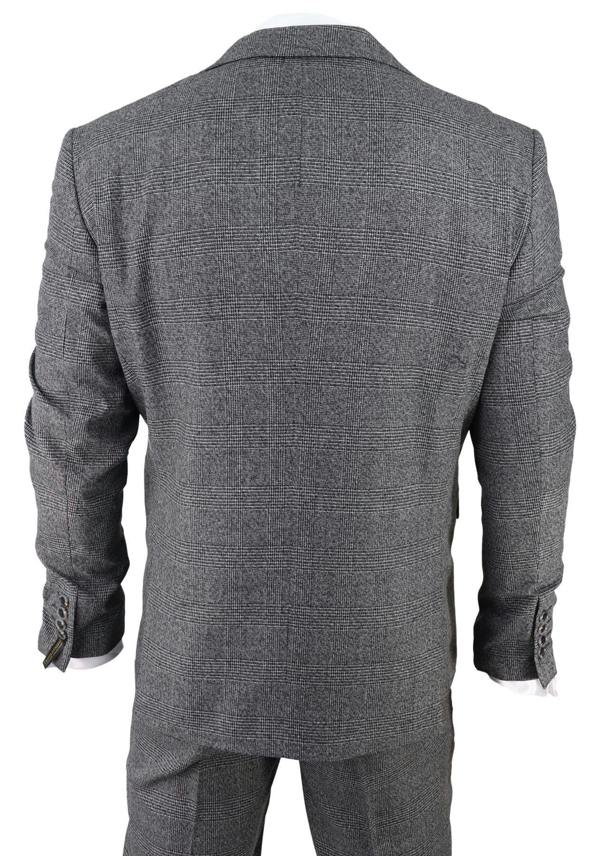 TruClothing Mens Grey 3 Piece Suit Prince of Wales Check Classic Tailored Fit Wedding Suit