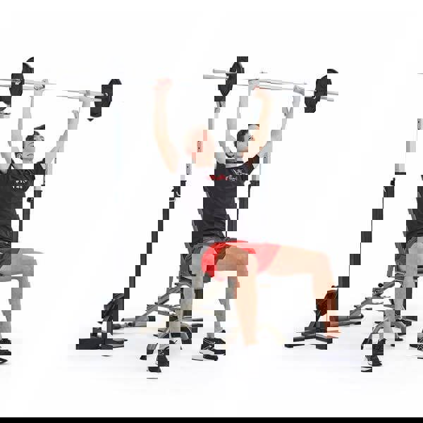 Barbell shoulder press with the York squat stands